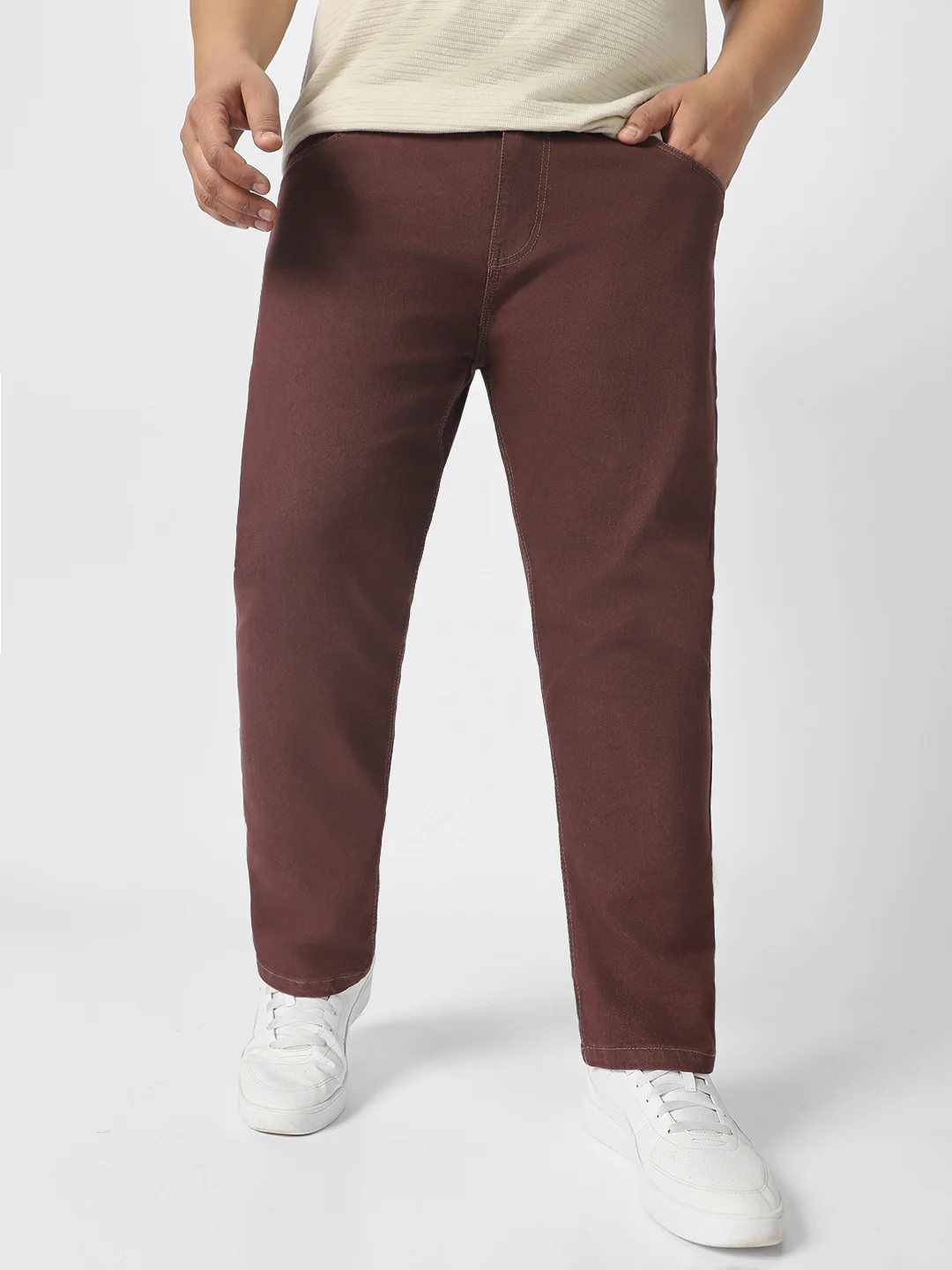 Plus Men's Brown Regular Fit Denim Jeans Stretchable - Image 2