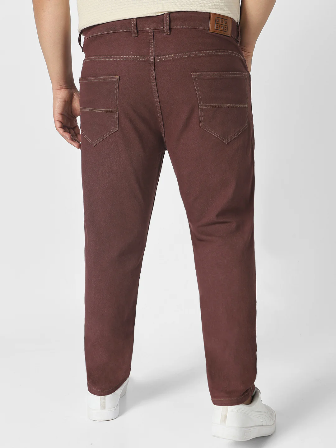 Plus Men's Brown Regular Fit Denim Jeans Stretchable - Image 4
