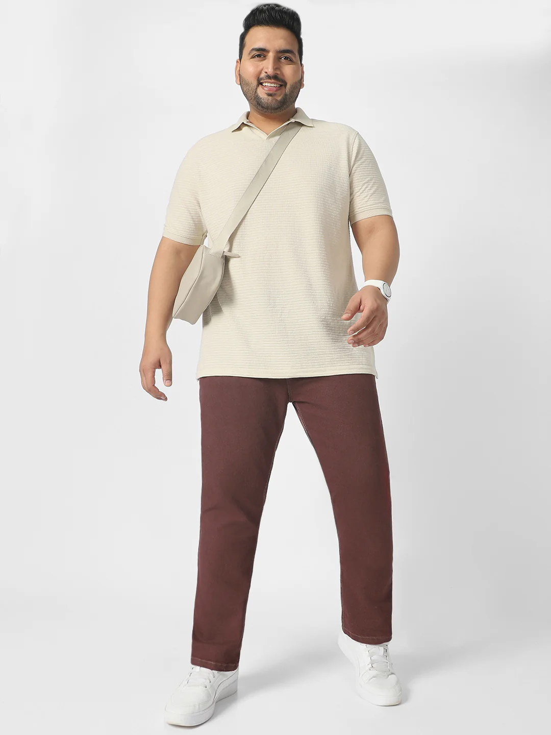 Plus Men's Brown Regular Fit Denim Jeans Stretchable - Image 5