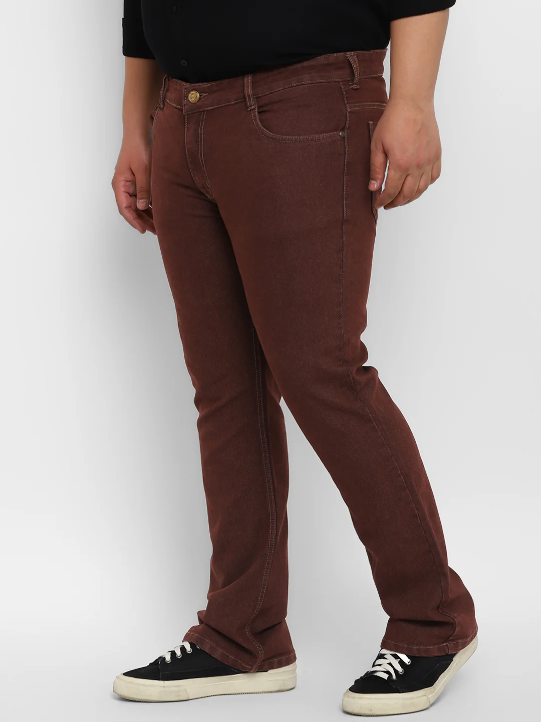 Plus Men's Brown Regular Fit Washed Denim Bootcut Jeans Stretchable - Image 2