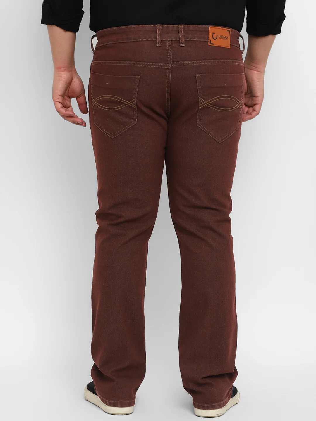 Plus Men's Brown Regular Fit Washed Denim Bootcut Jeans Stretchable - Image 3