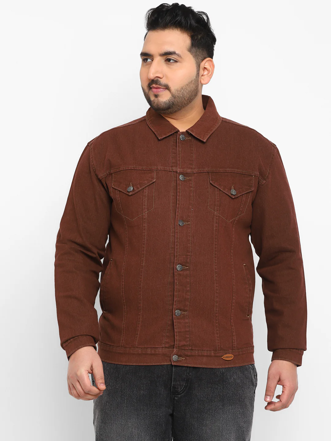 Plus Men's Brown Regular Fit Washed Full Sleeve Denim Jacket - Image 2