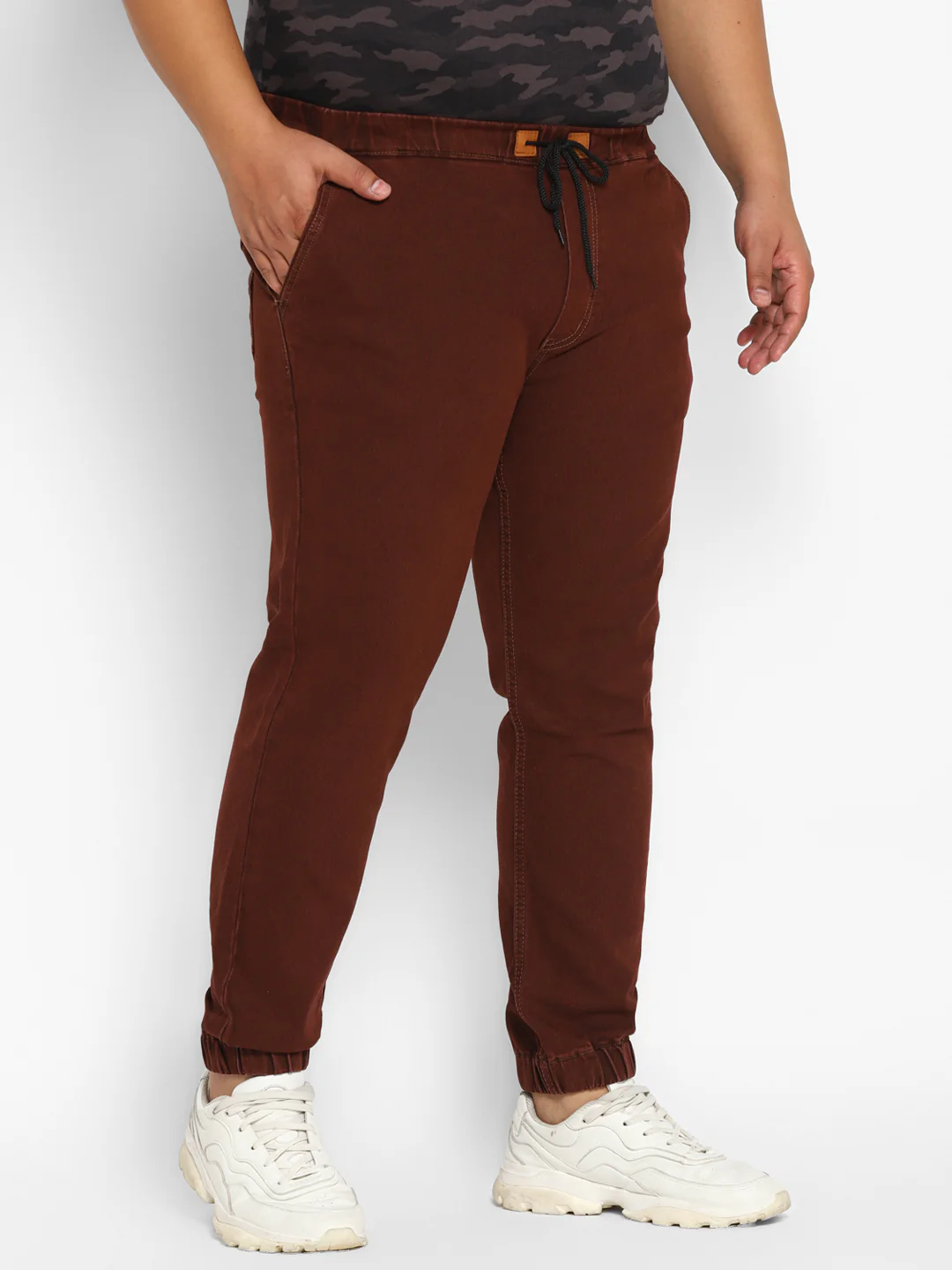 Plus Men's Brown Regular Fit Washed Jogger Jeans Stretchable - Image 2