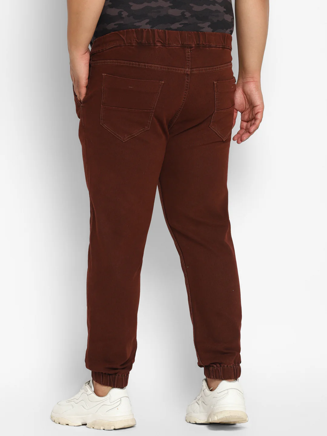 Plus Men's Brown Regular Fit Washed Jogger Jeans Stretchable - Image 3