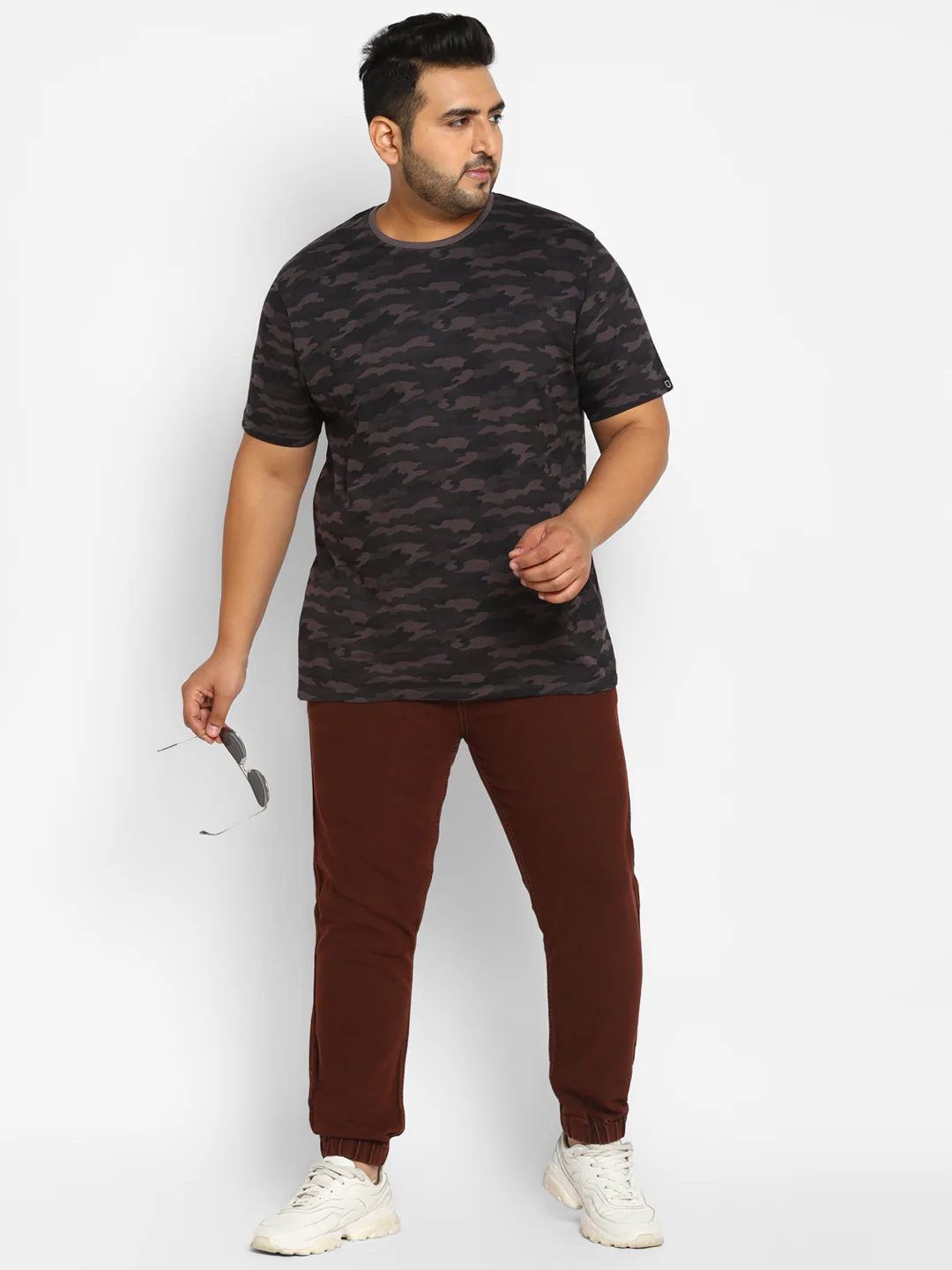 Plus Men's Brown Regular Fit Washed Jogger Jeans Stretchable - Image 4