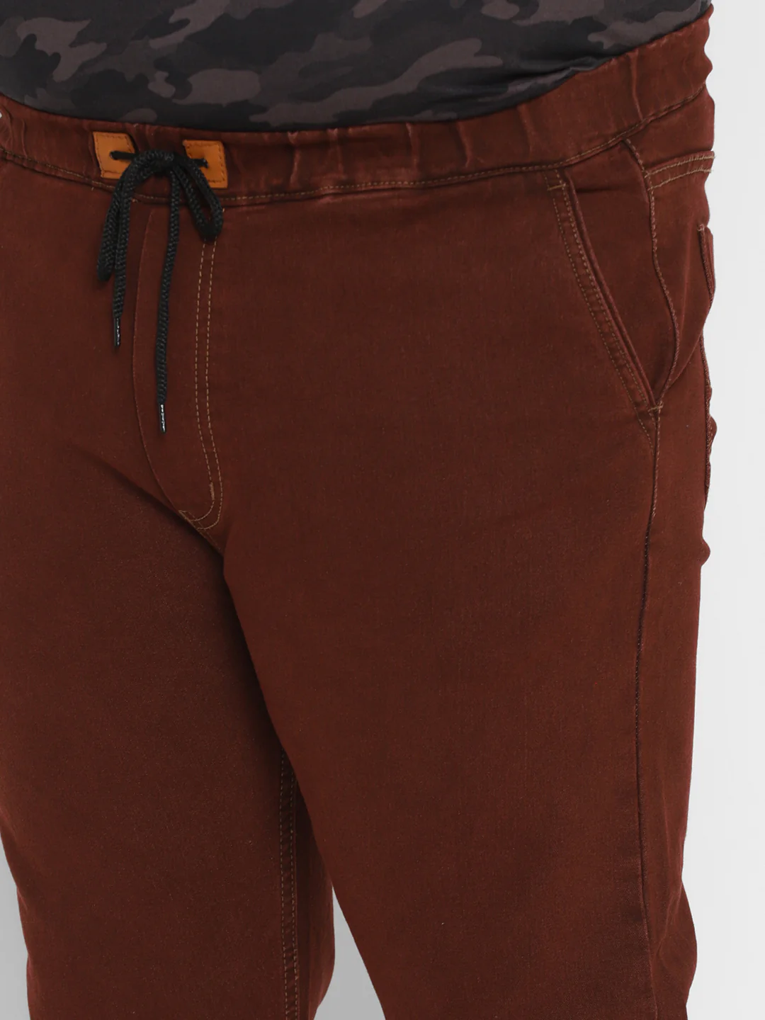 Plus Men's Brown Regular Fit Washed Jogger Jeans Stretchable - Image 5