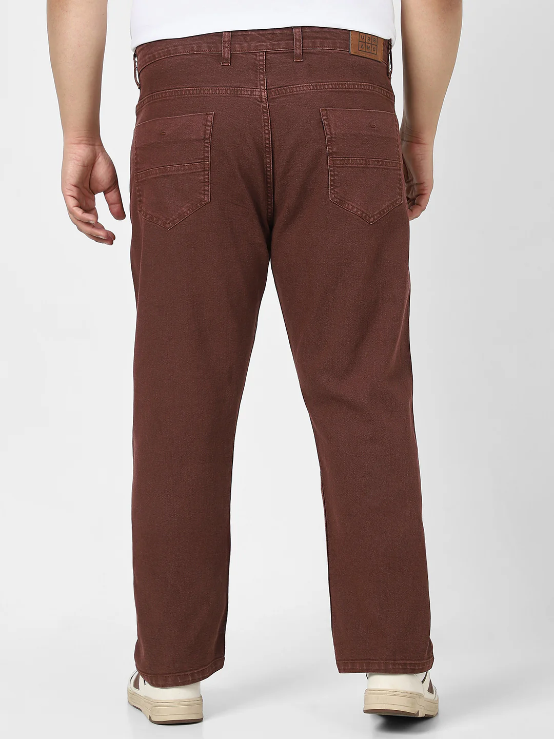 Plus Men's Brown Straight Fit Washed Jeans Stretchable - Image 3