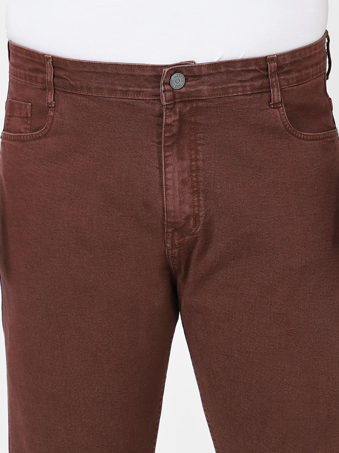Plus Men's Brown Straight Fit Washed Jeans Stretchable - Image 5