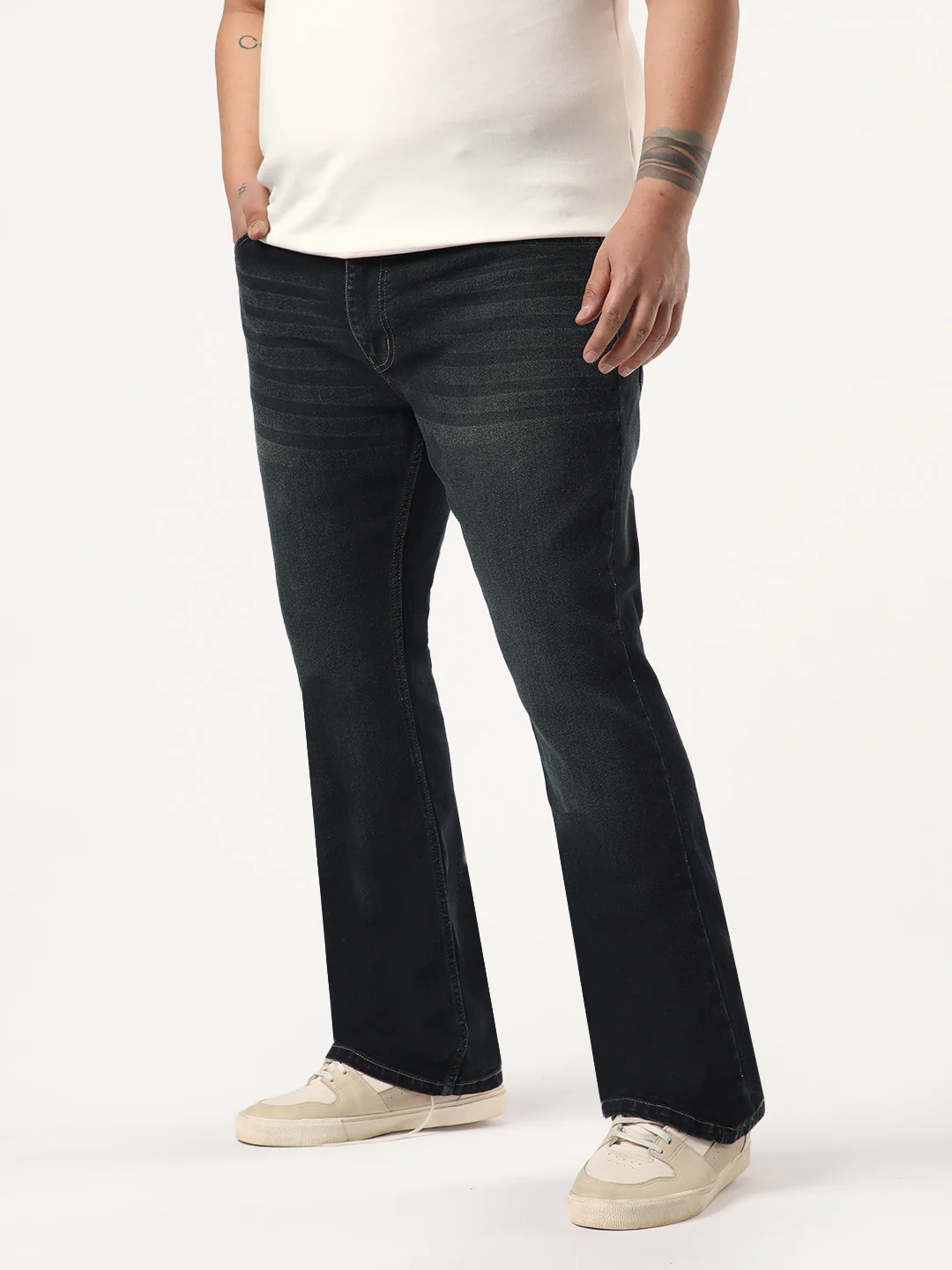 Plus Men's Carbon Blue Bootcut Fit Mid Rise Heavy Washed Jeans Stretchable - Image 2