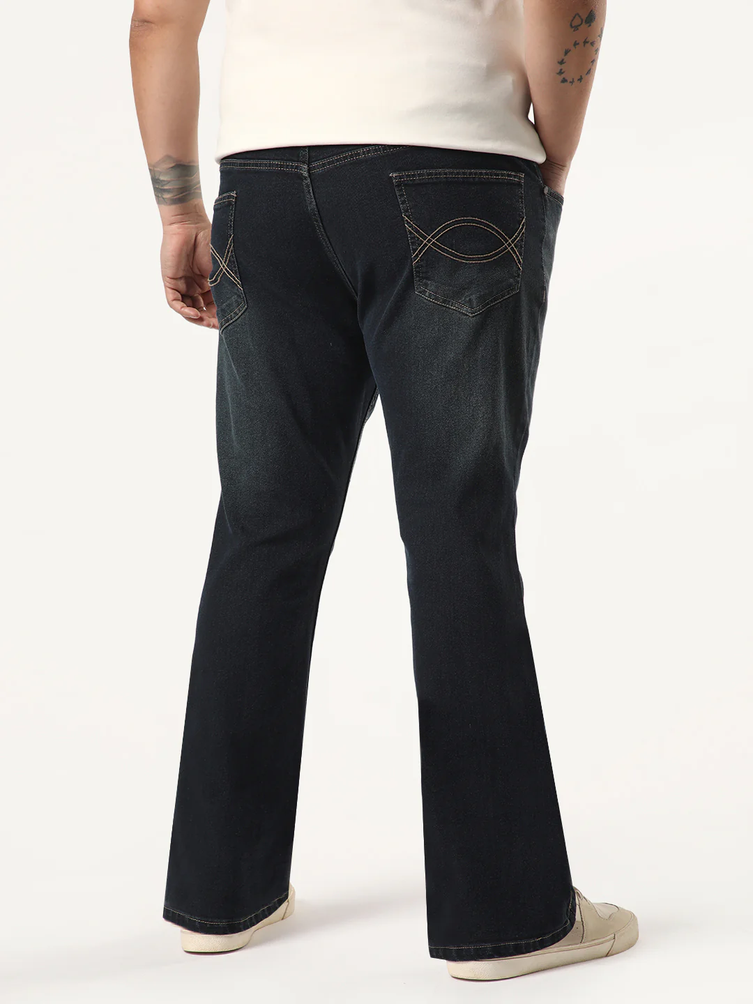 Plus Men's Carbon Blue Bootcut Fit Mid Rise Heavy Washed Jeans Stretchable - Image 3