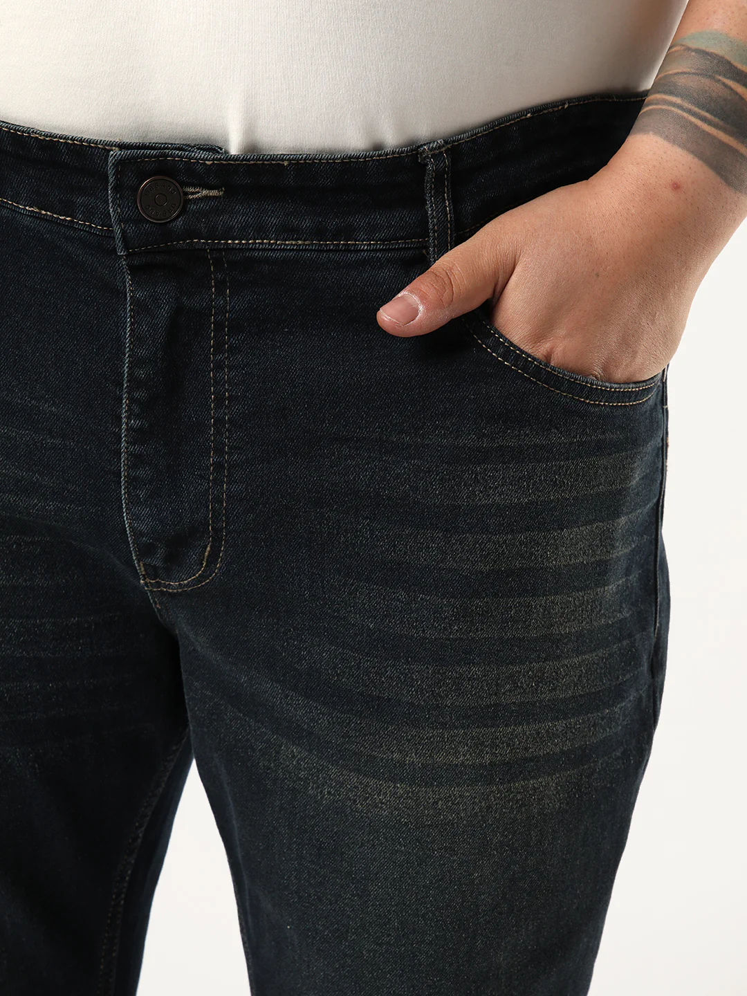Plus Men's Carbon Blue Bootcut Fit Mid Rise Heavy Washed Jeans Stretchable - Image 5