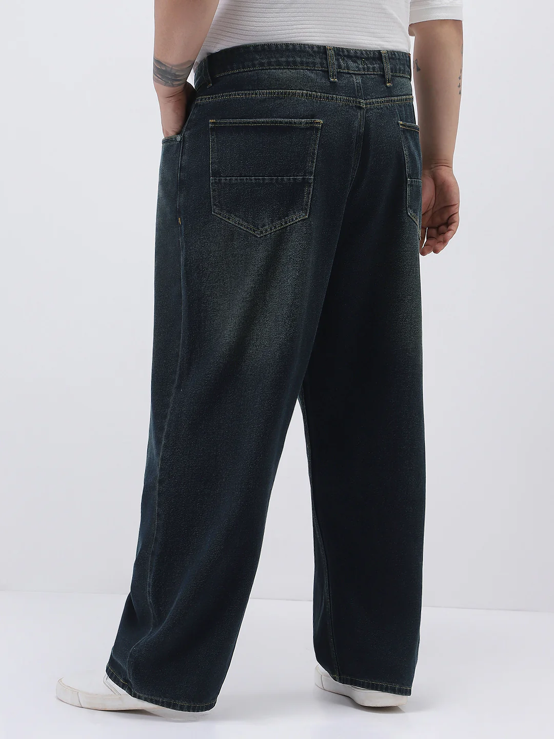 Plus Men's Carbon Blue Loose Baggy Fit Heavy Washed Jeans Non-Stretchable - Image 3