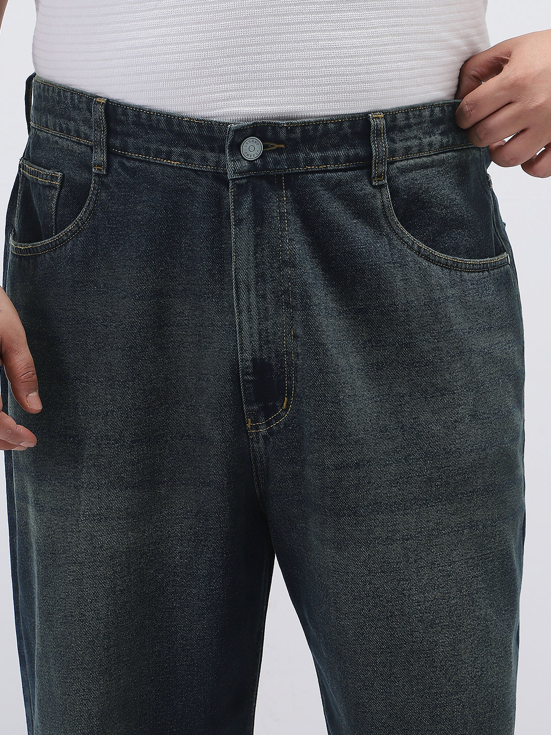Plus Men's Carbon Blue Loose Baggy Fit Heavy Washed Jeans Non-Stretchable - Image 5