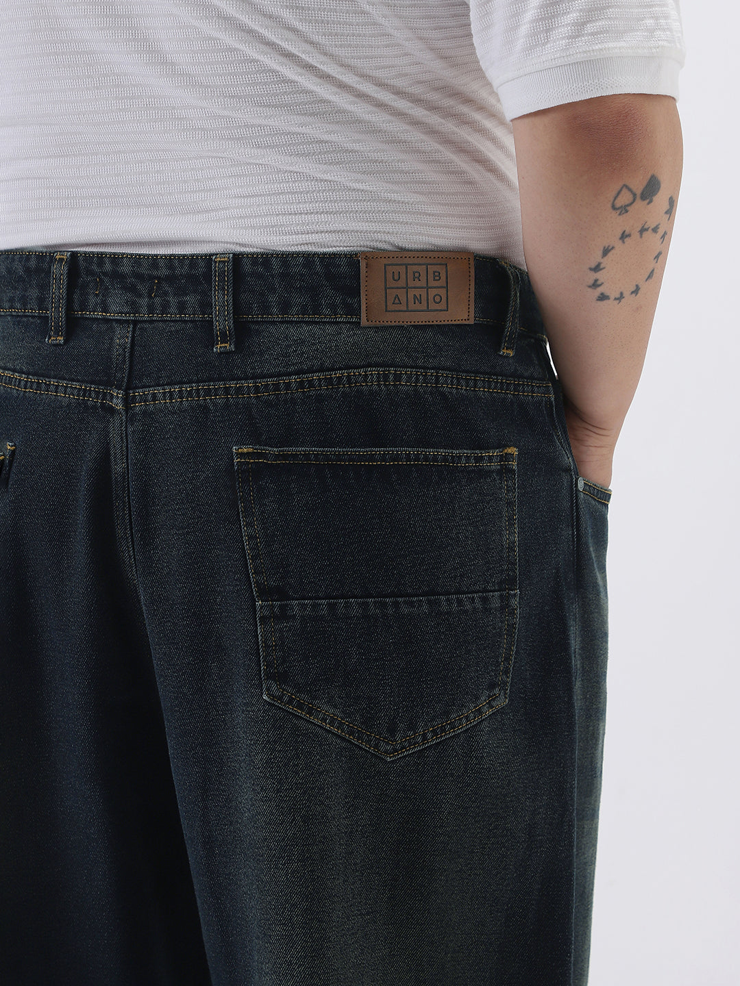 Plus Men's Carbon Blue Loose Baggy Fit Heavy Washed Jeans Non-Stretchable - Image 6