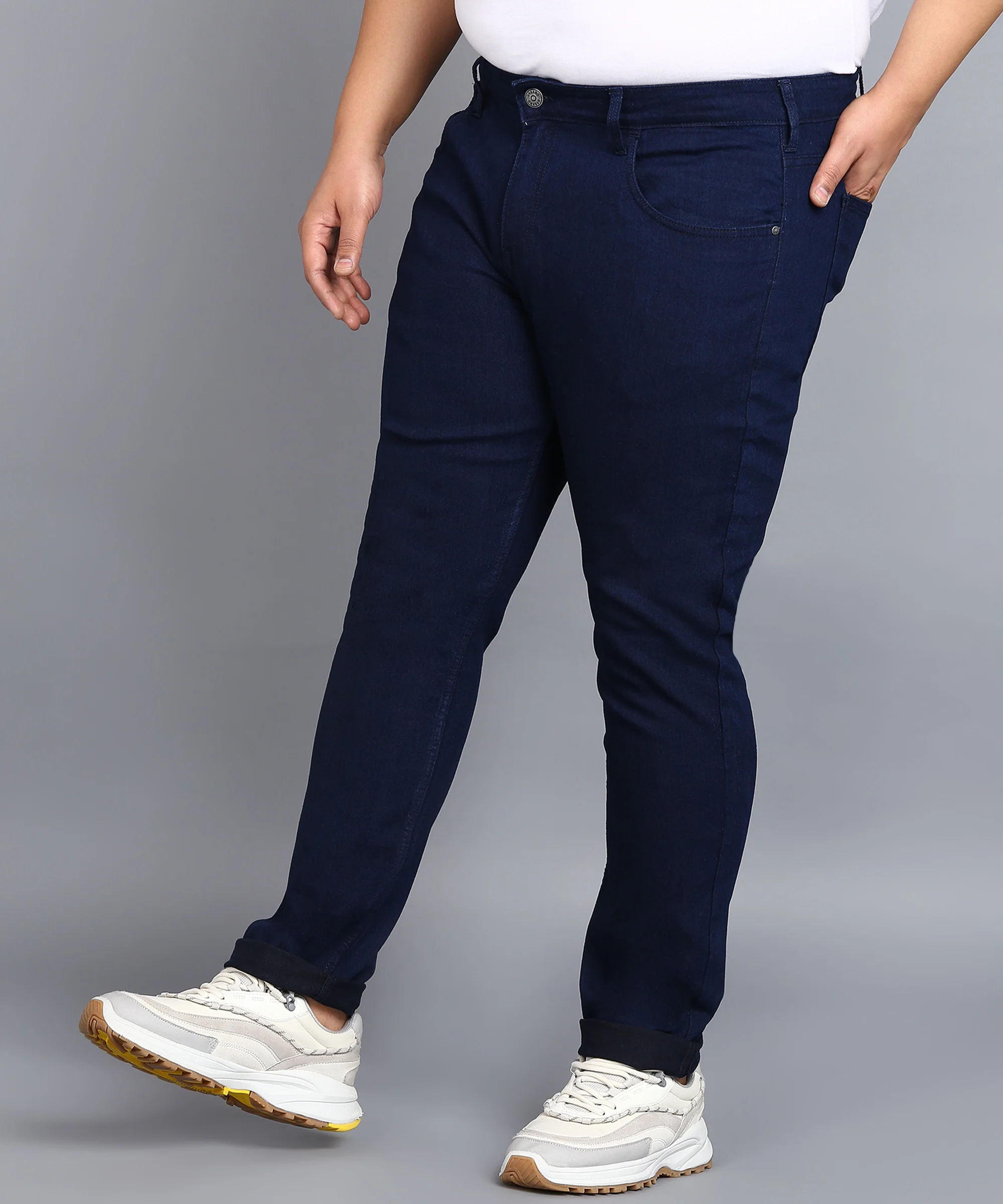 Plus Men's Carbon Blue Regular Fit Washed Jeans Stretchable - Image 2