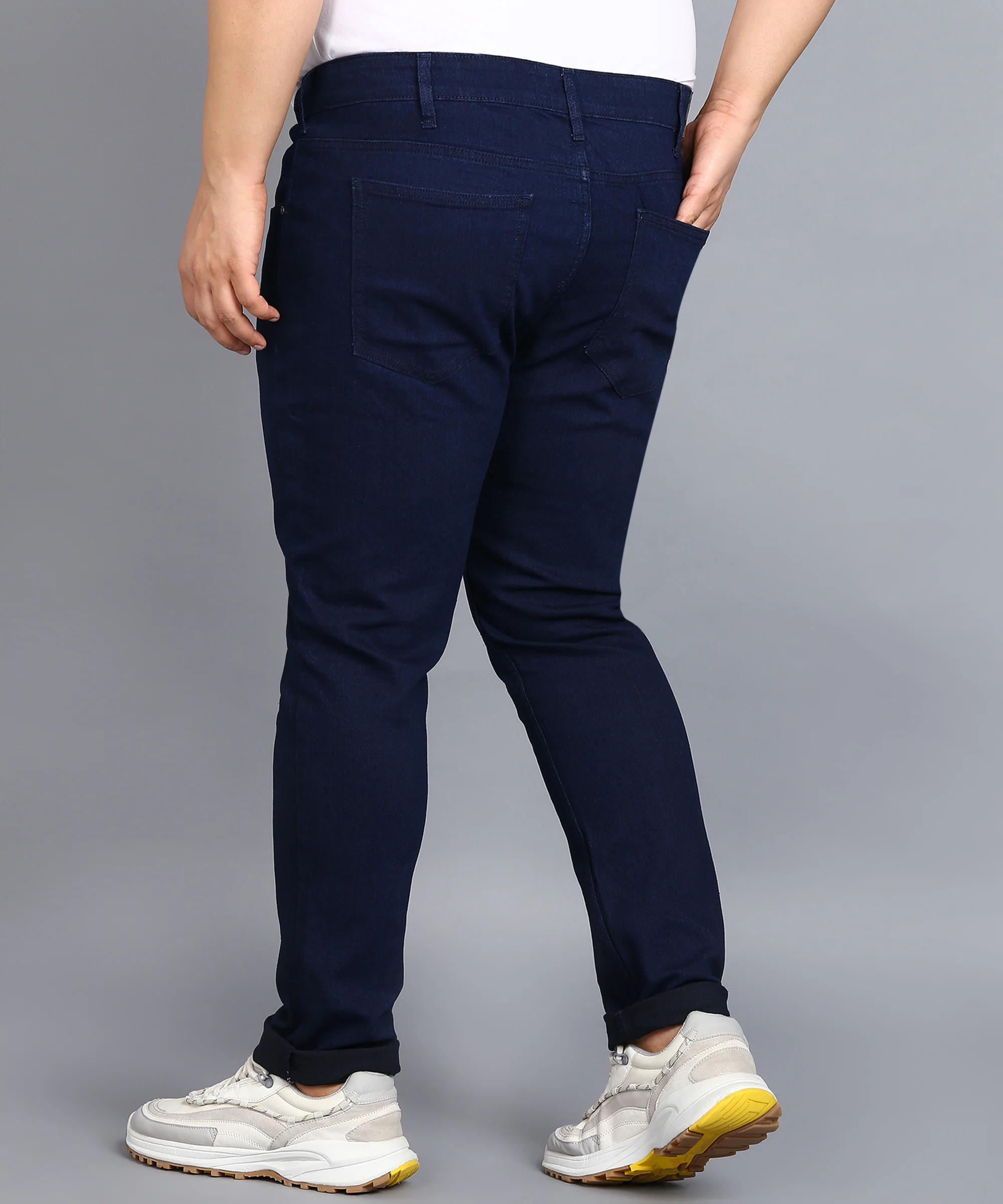 Plus Men's Carbon Blue Regular Fit Washed Jeans Stretchable - Image 3