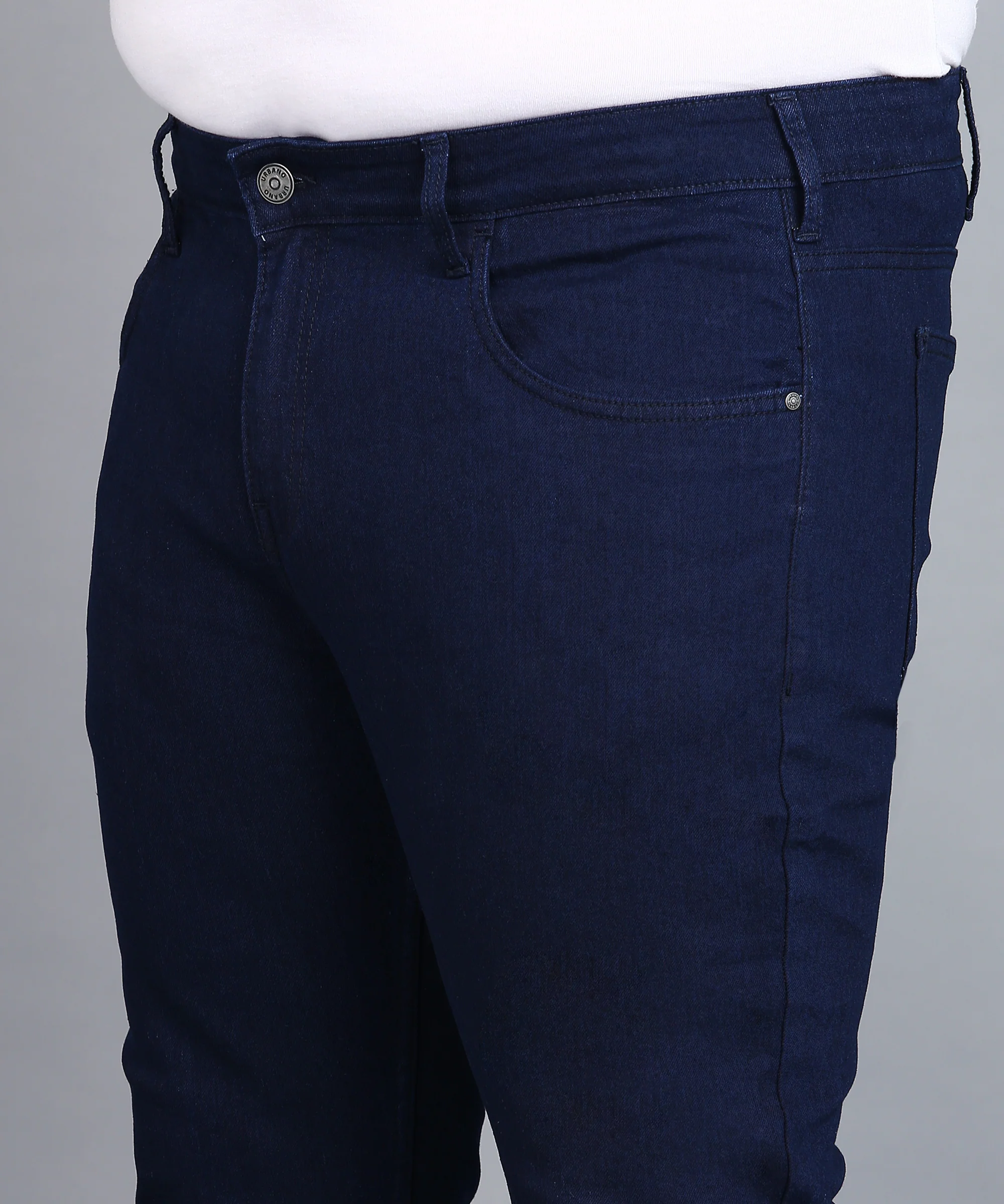 Plus Men's Carbon Blue Regular Fit Washed Jeans Stretchable - Image 5