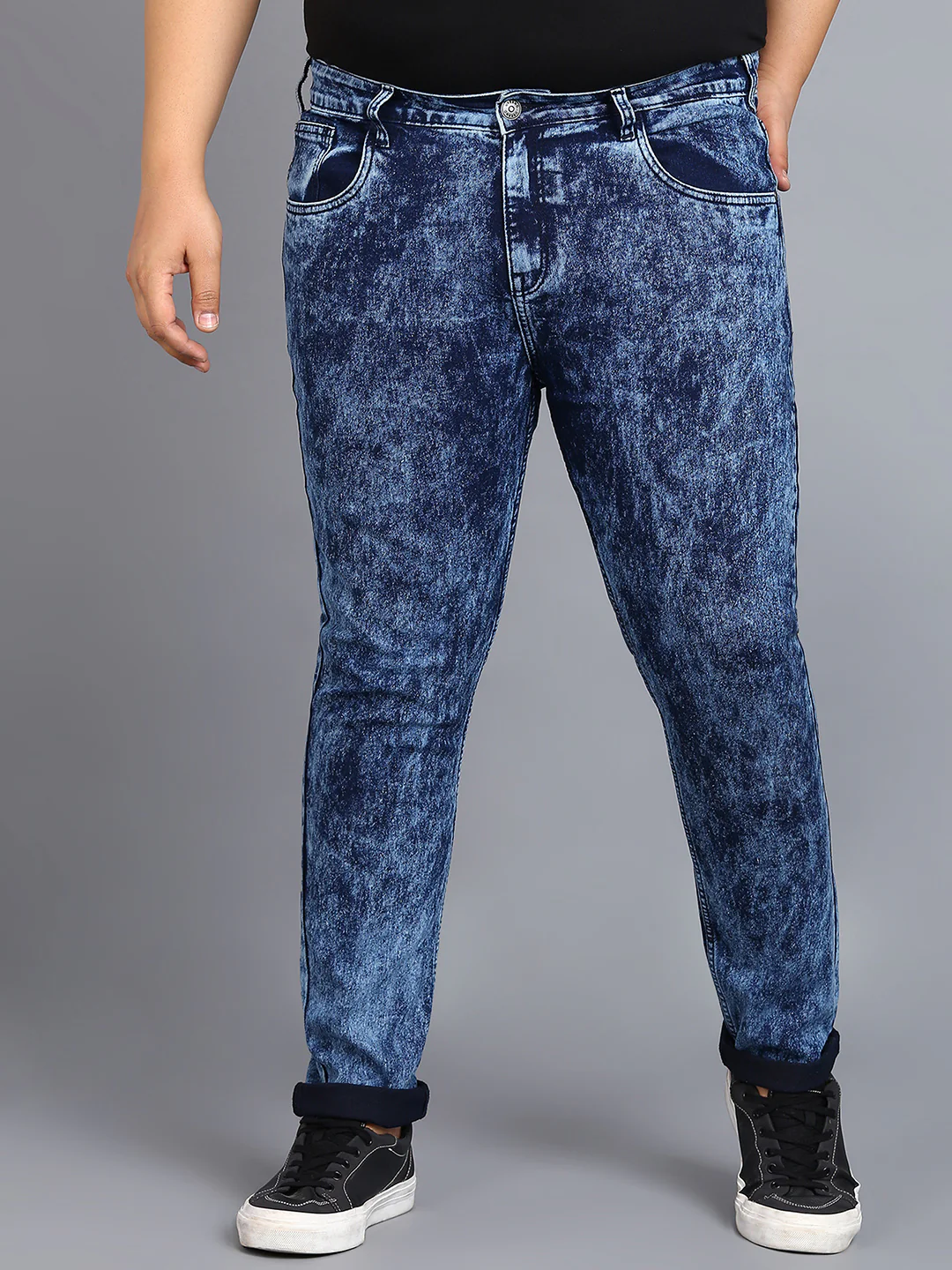 Plus Men's Carbon Blue Regular Fit Washed Jeans Stretchable - Image 2