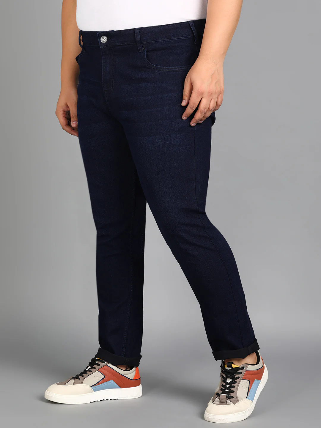 Plus Men's Carbon Blue Regular Fit Washed Jeans Stretchable - Image 3
