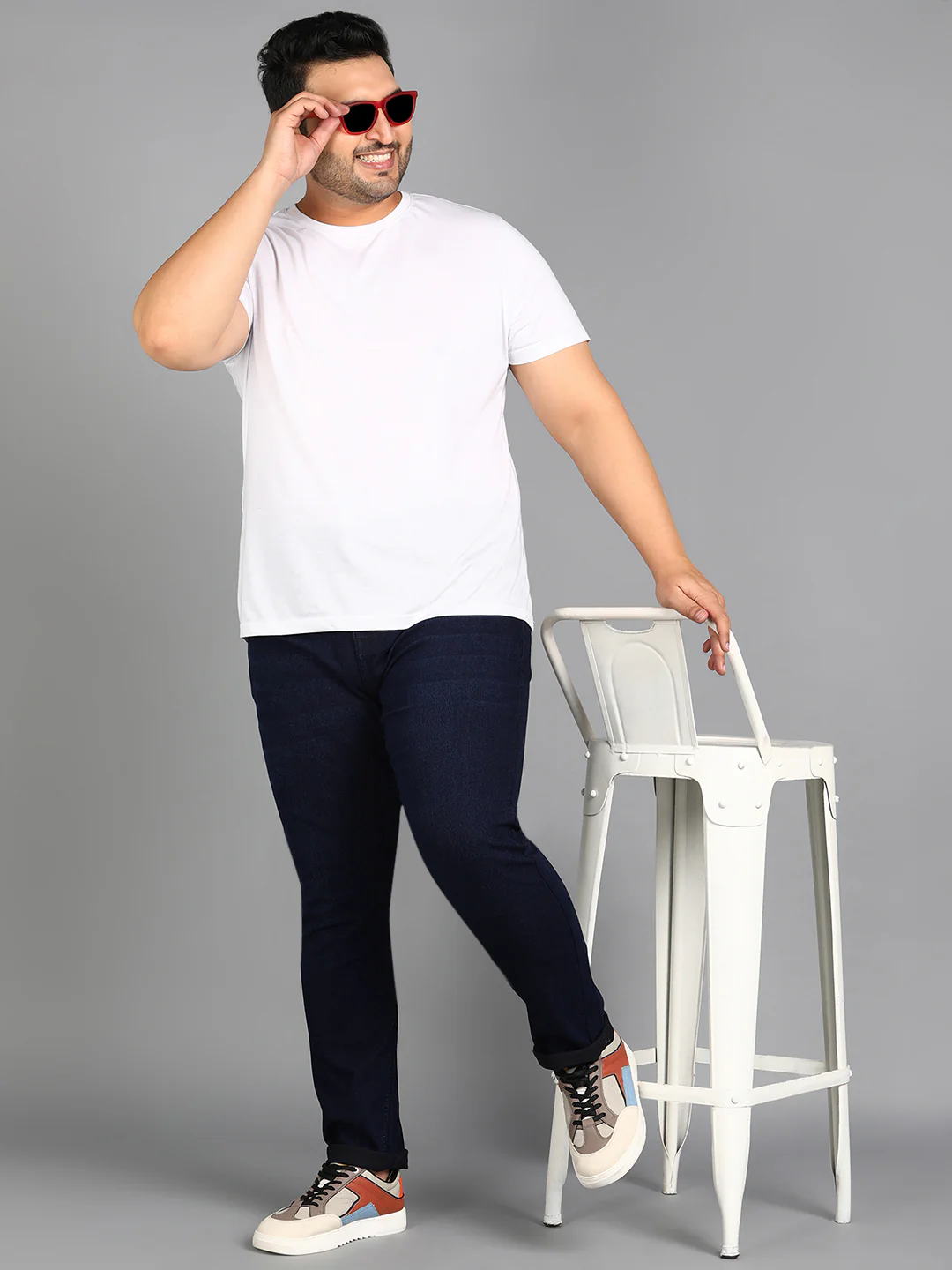 Plus Men's Carbon Blue Regular Fit Washed Jeans Stretchable - Image 5