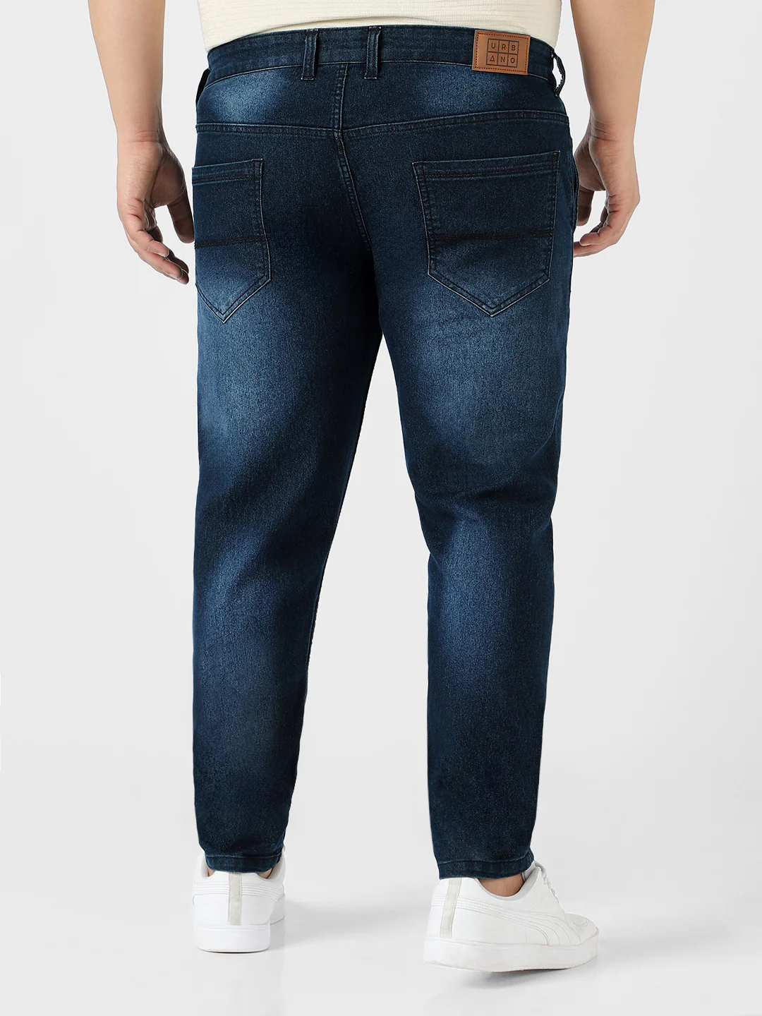 Plus Men's Carbon Blue Regular Fit Washed Jeans Stretchable - Image 3