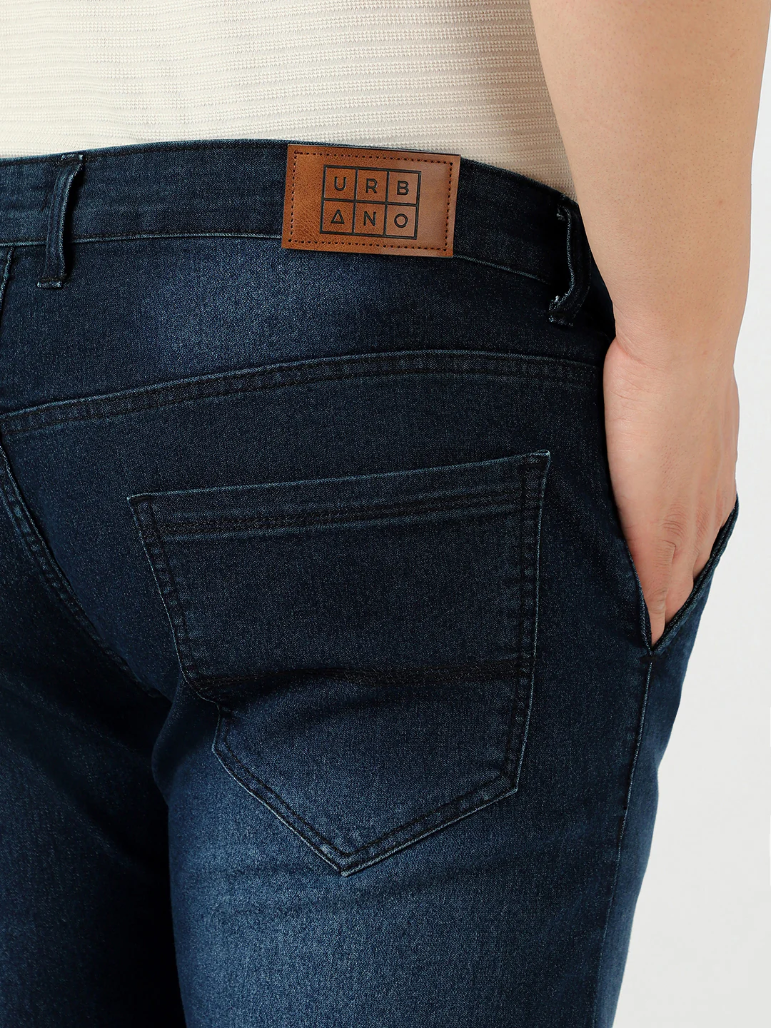 Plus Men's Carbon Blue Regular Fit Washed Jeans Stretchable - Image 5