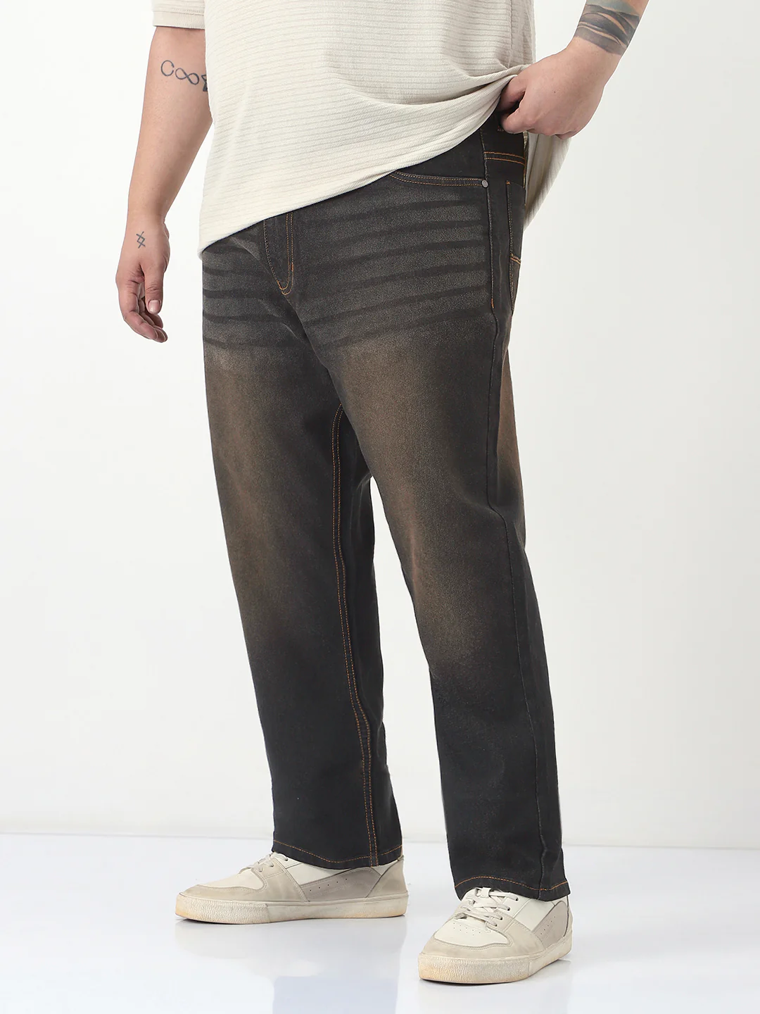 Plus Men's Carbon Blue Straight Fit Heavy Washed Jeans Stretchable - Image 2