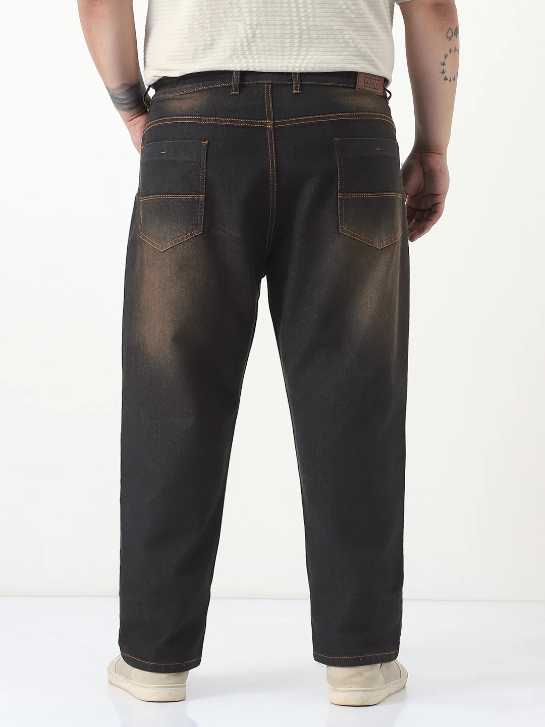 Plus Men's Carbon Blue Straight Fit Heavy Washed Jeans Stretchable - Image 3