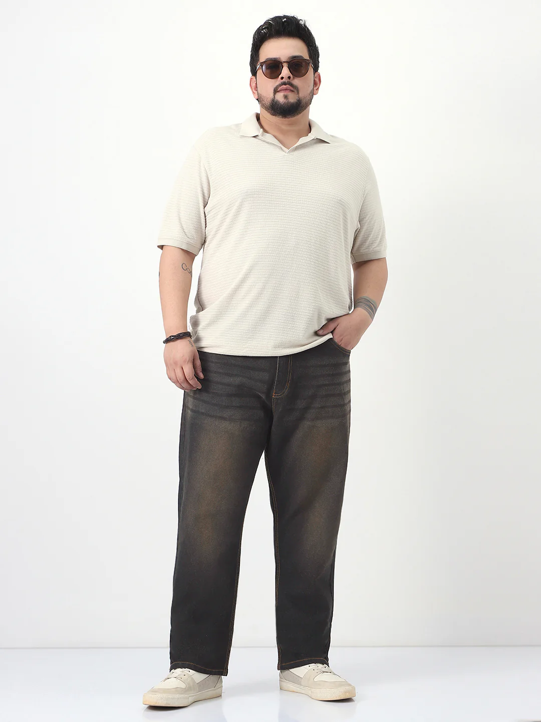 Plus Men's Carbon Blue Straight Fit Heavy Washed Jeans Stretchable - Image 4