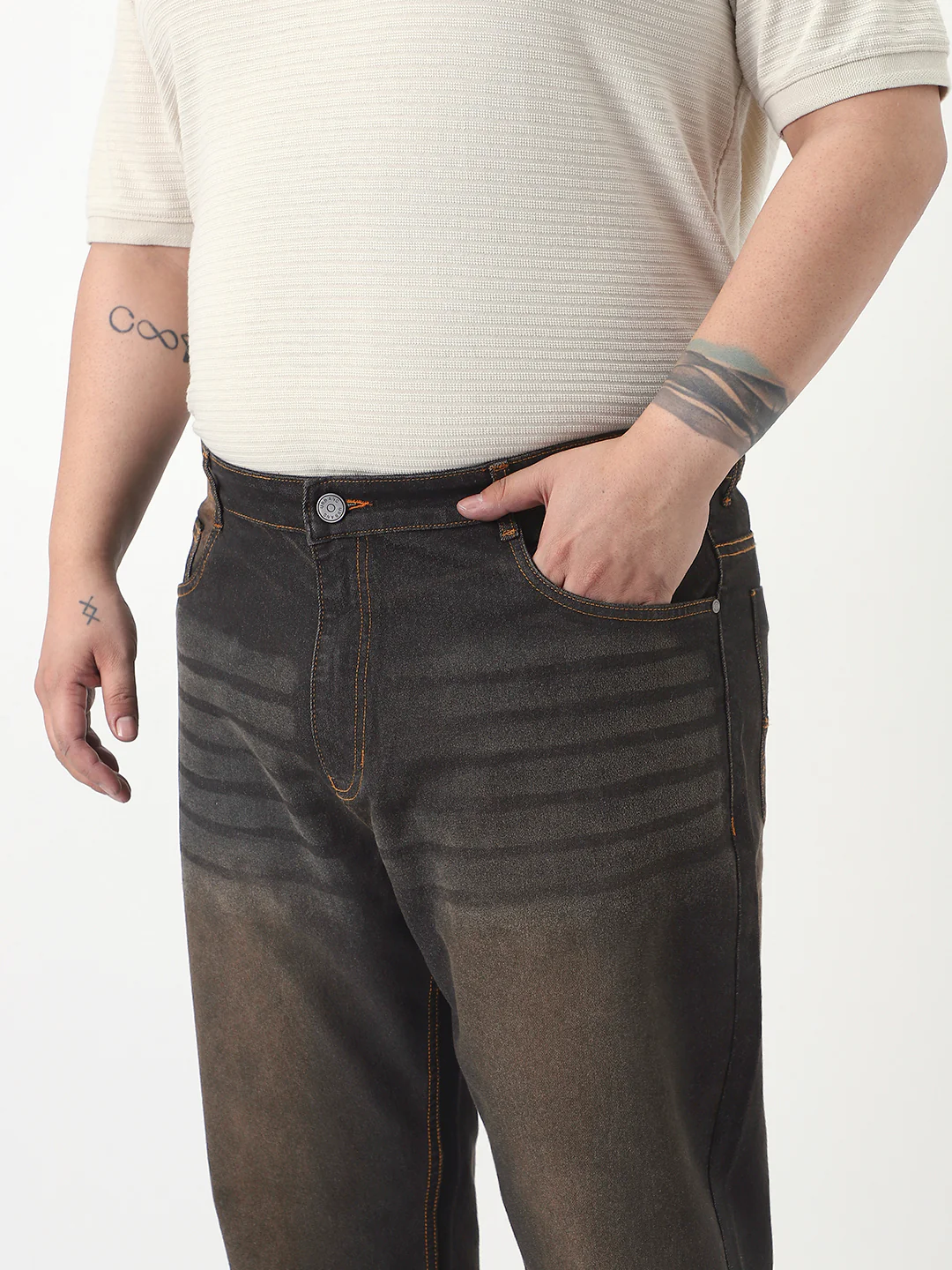 Plus Men's Carbon Blue Straight Fit Heavy Washed Jeans Stretchable - Image 5