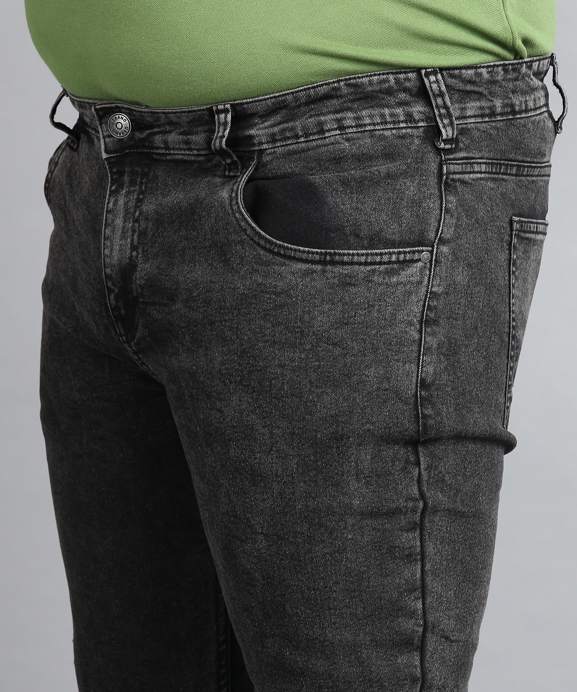Plus Men's Carbon Grey Regular Fit Washed Jeans Stretchable - Image 5