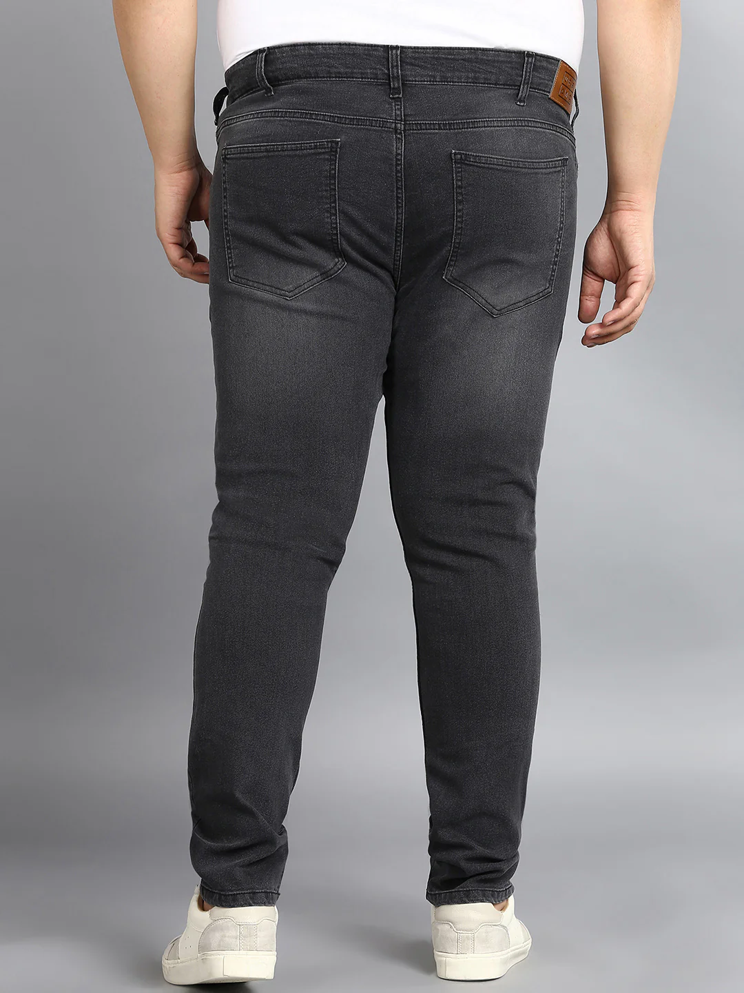Plus Men's Carbon Grey Regular Fit Washed Jeans Stretchable - Image 3