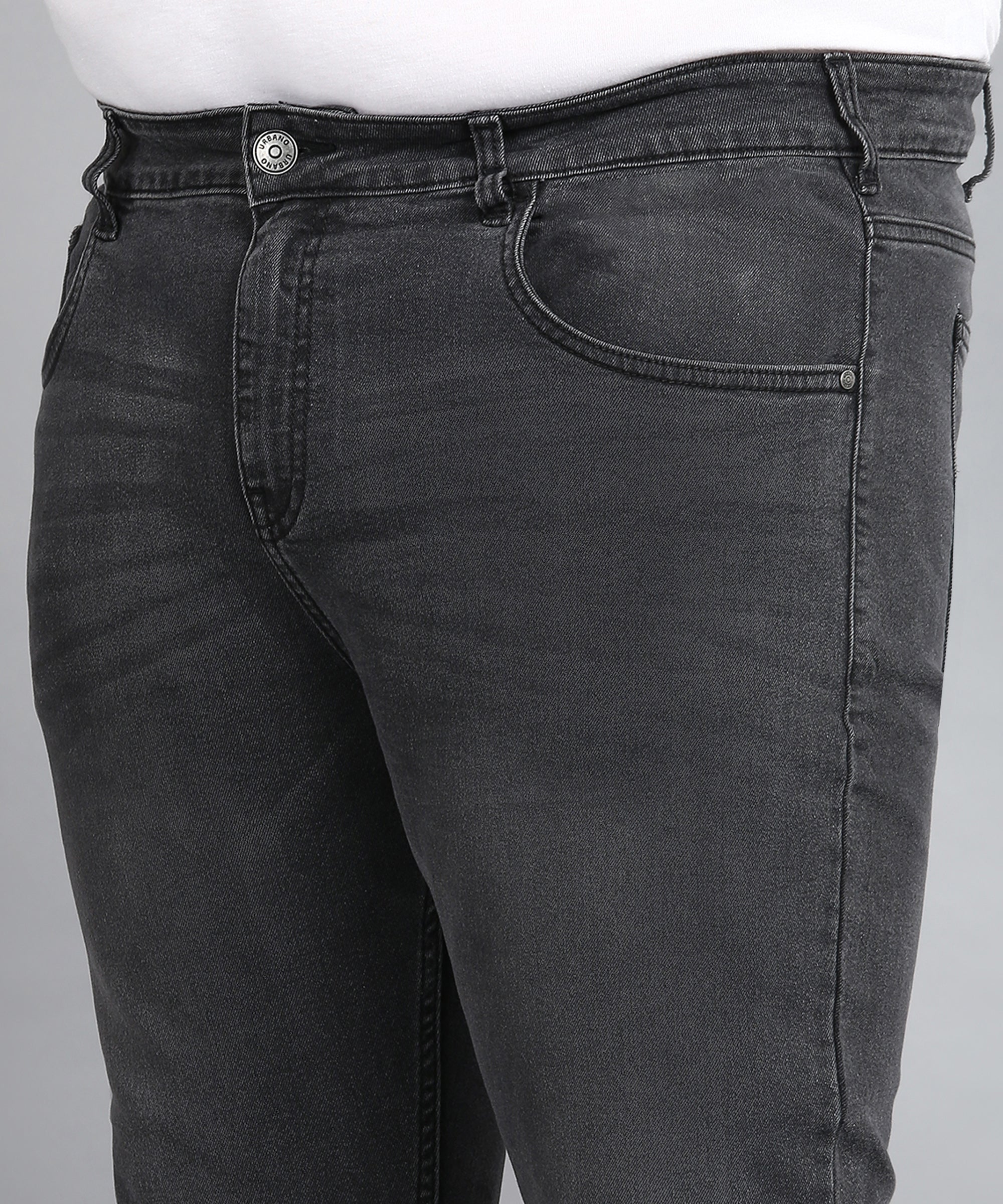 Plus Men's Carbon Grey Regular Fit Washed Jeans Stretchable - Image 5