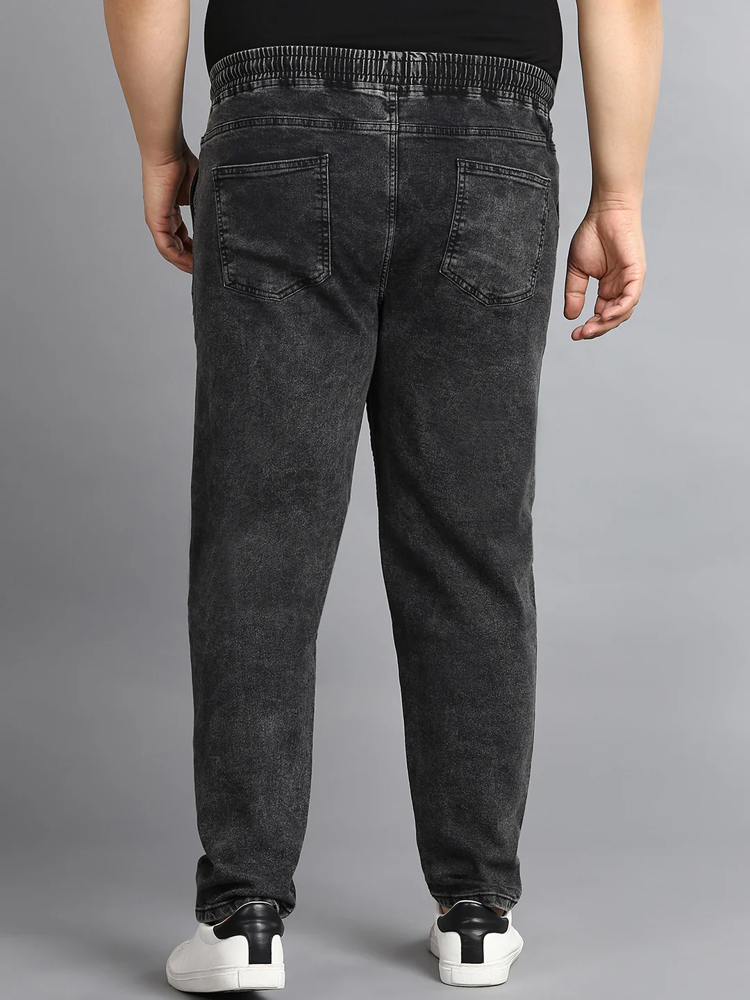 Plus Men's Charcoal Black Regular Fit Washed Jogger Jeans Stretchable - Image 3