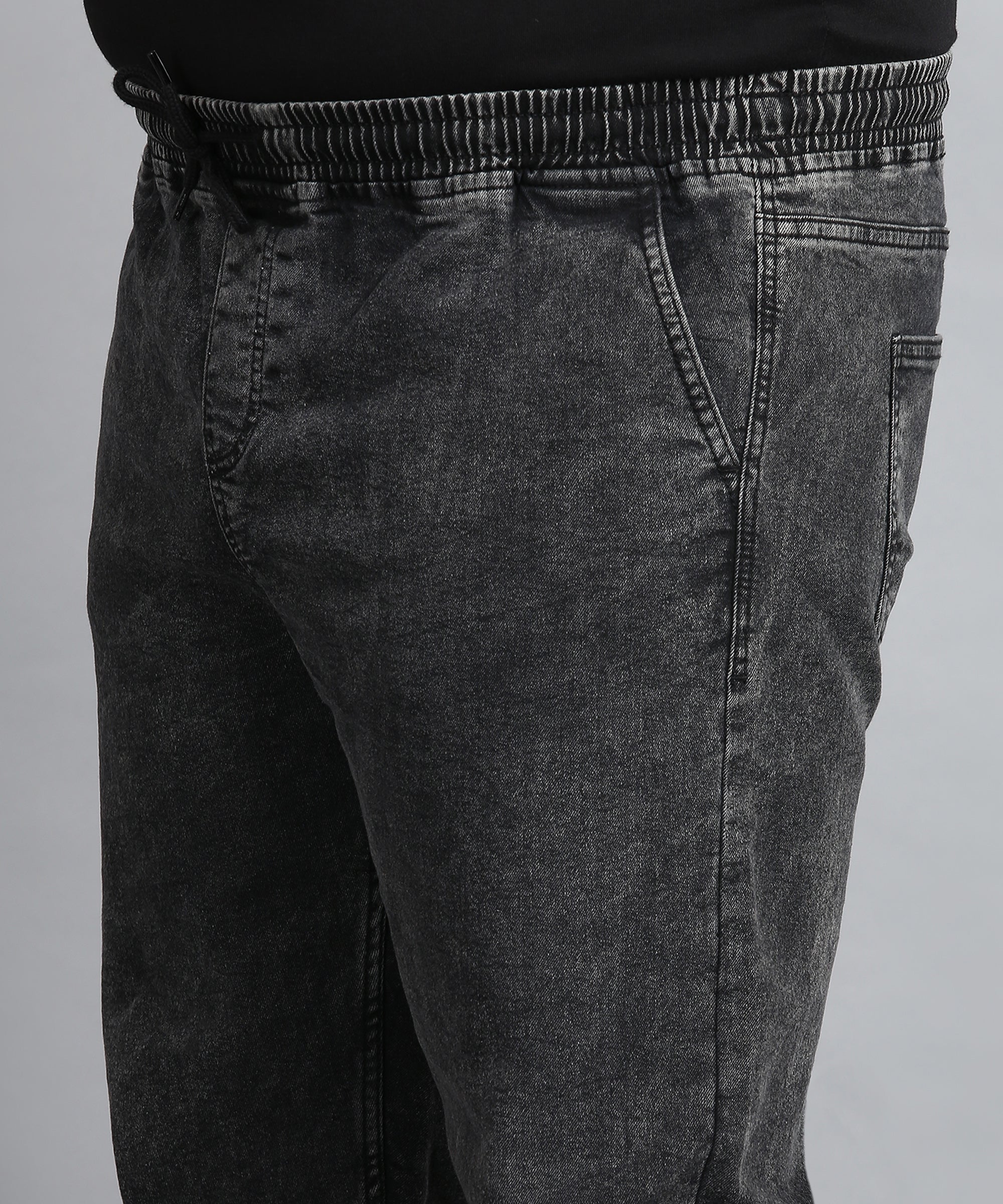 Plus Men's Charcoal Black Regular Fit Washed Jogger Jeans Stretchable - Image 5