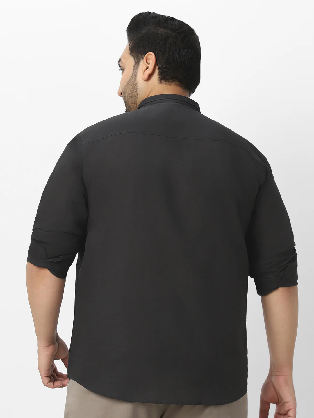 Men's Charcoal Cotton Full Sleeve Regular Fit Casual Solid Shirt with Band Collar - Image 4