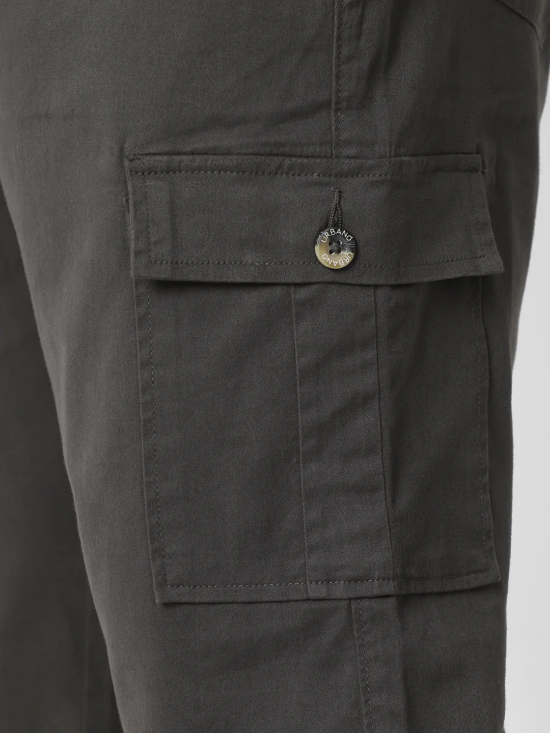 Plus Men's Charcoal Grey Regular Fit Solid Cargo Chino Pant with 6 Pockets Stretchable - Image 5