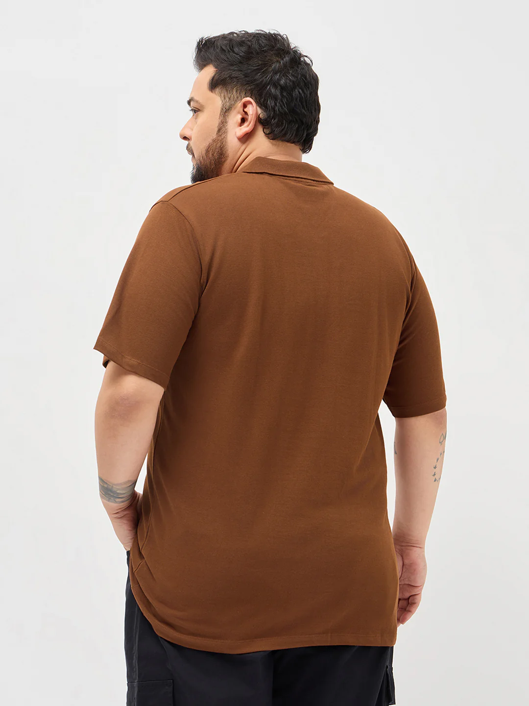 Plus Men's Chocolare Brown Solid Regular Fit Half Sleeve Cotton Polo T-Shirt - Image 3
