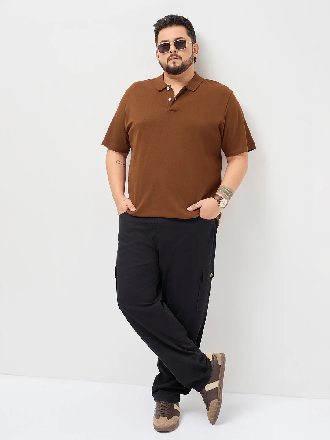 Plus Men's Chocolare Brown Solid Regular Fit Half Sleeve Cotton Polo T-Shirt - Image 4