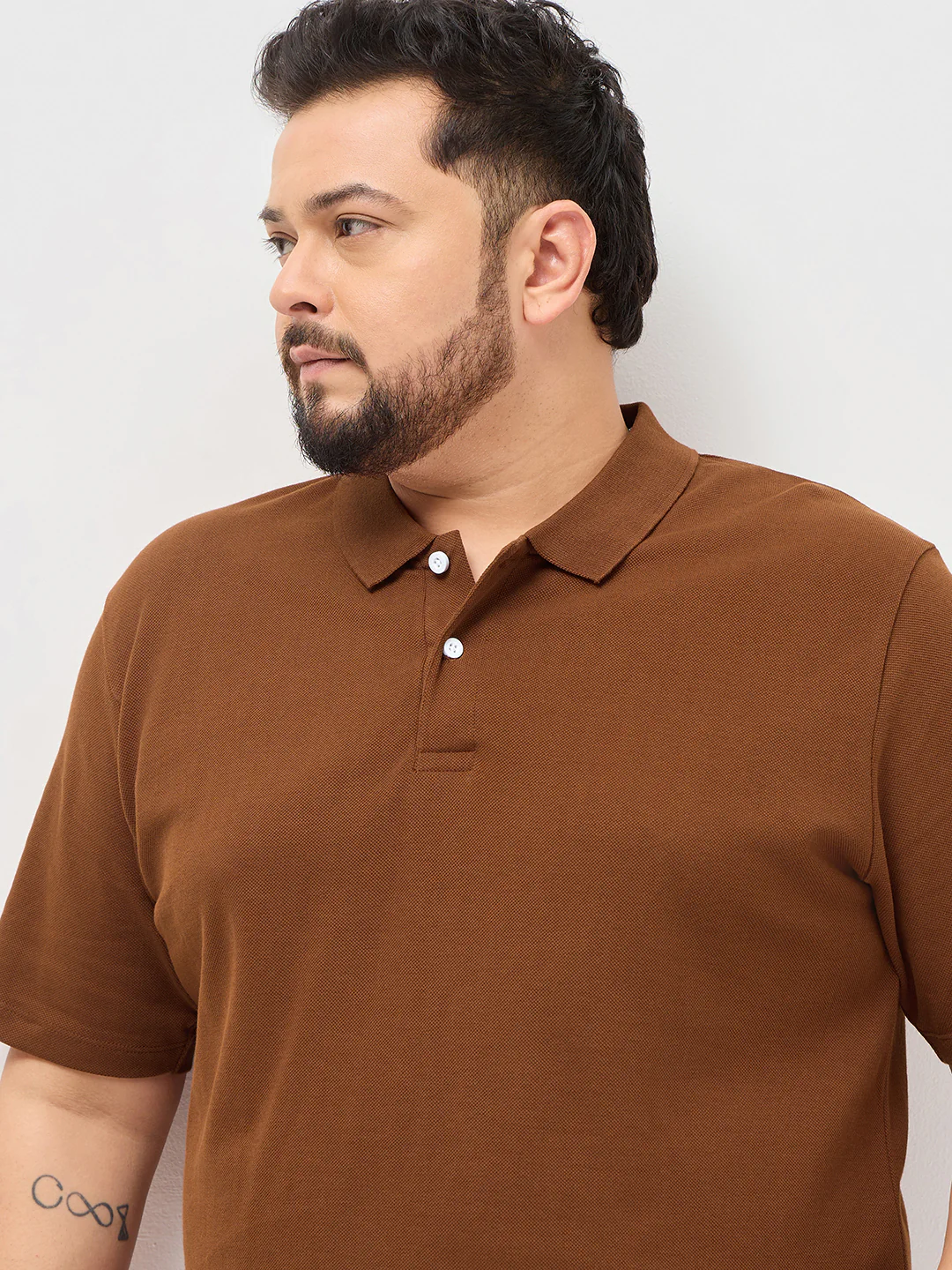 Plus Men's Chocolare Brown Solid Regular Fit Half Sleeve Cotton Polo T-Shirt - Image 5
