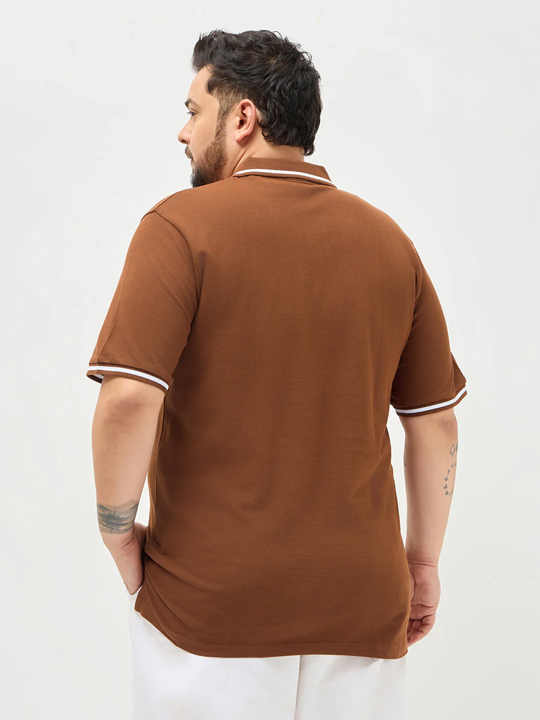 Plus Men's Chocolare Brown Solid Regular Fit Half Sleeve Cotton Polo T-Shirt - Image 3