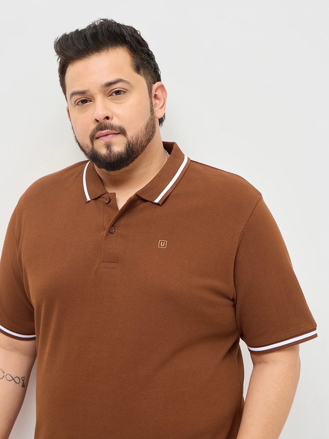 Plus Men's Chocolare Brown Solid Regular Fit Half Sleeve Cotton Polo T-Shirt - Image 5