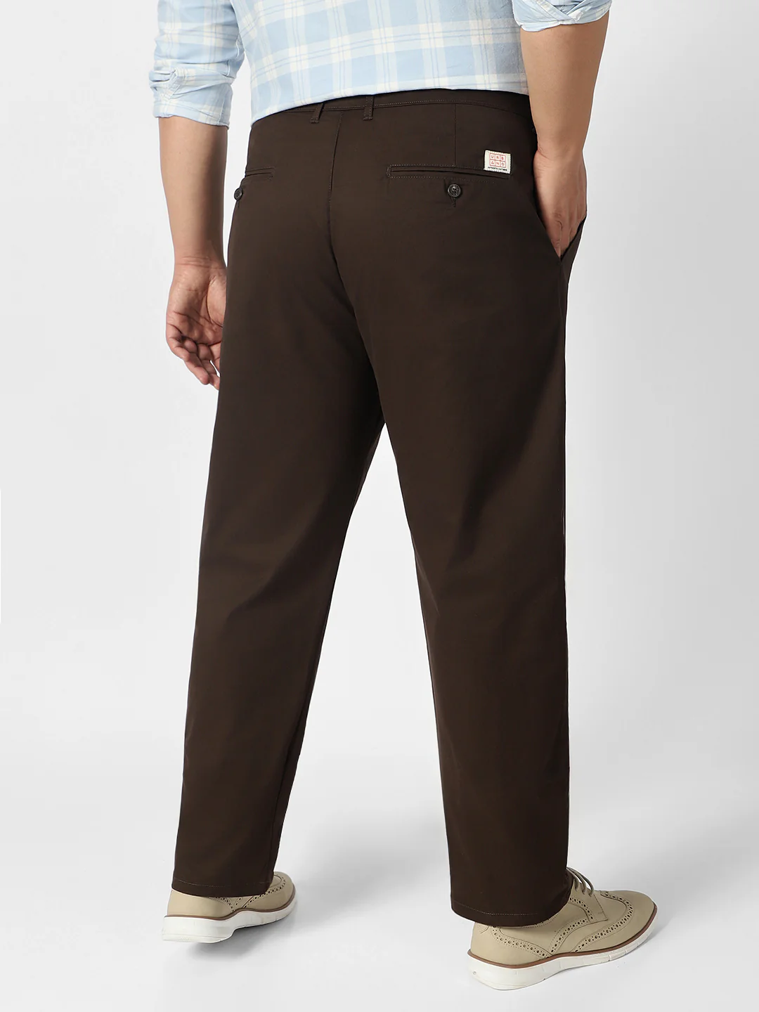 Plus Men's Chocolate Brown Cotton Regular Fit Casual Chinos Trousers Stretch - Image 3