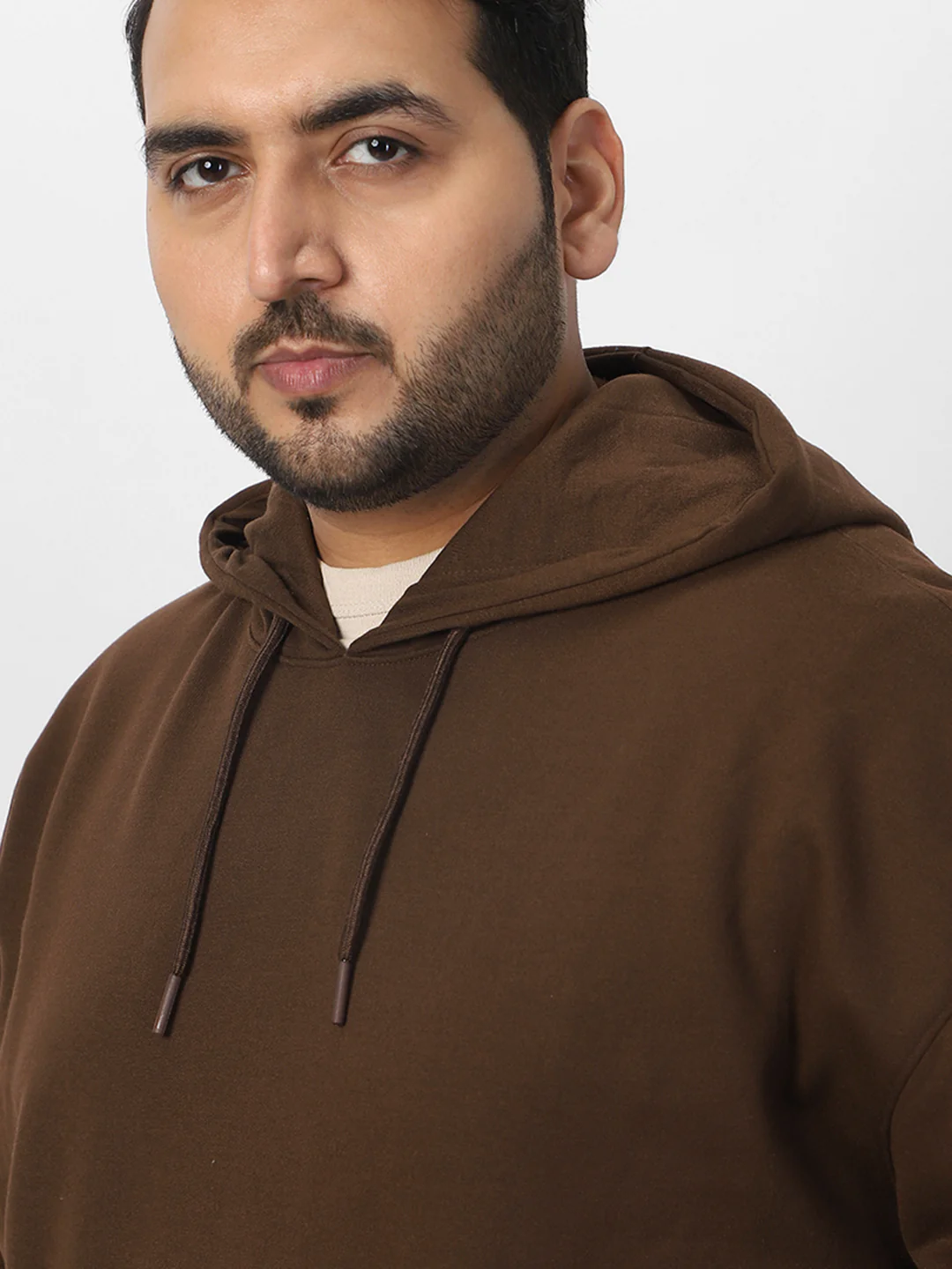 Plus Men's Chocolate Brown Cotton Solid Oversized Hooded Neck Sweatshirt - Image 5