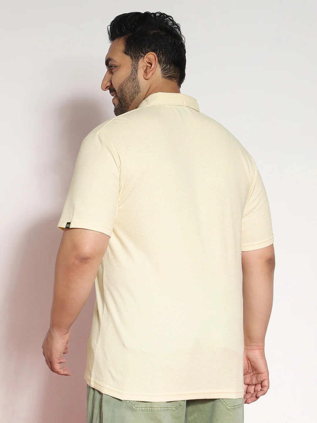 Plus Men's Cloud Cream Textured Regular Fit Half Sleeve Cotton Polo T-Shirt - Image 4