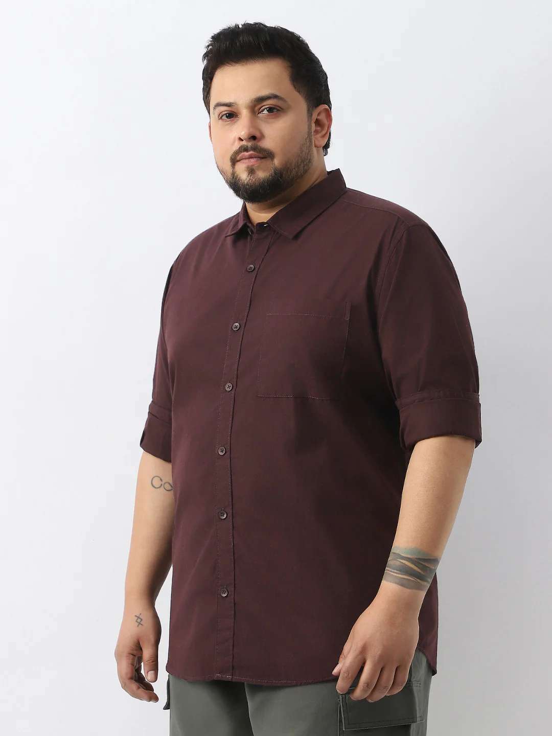 Plus Men's Cocoa Cotton Full Sleeve Regular Fit Casual Solid Shirt - Image 3