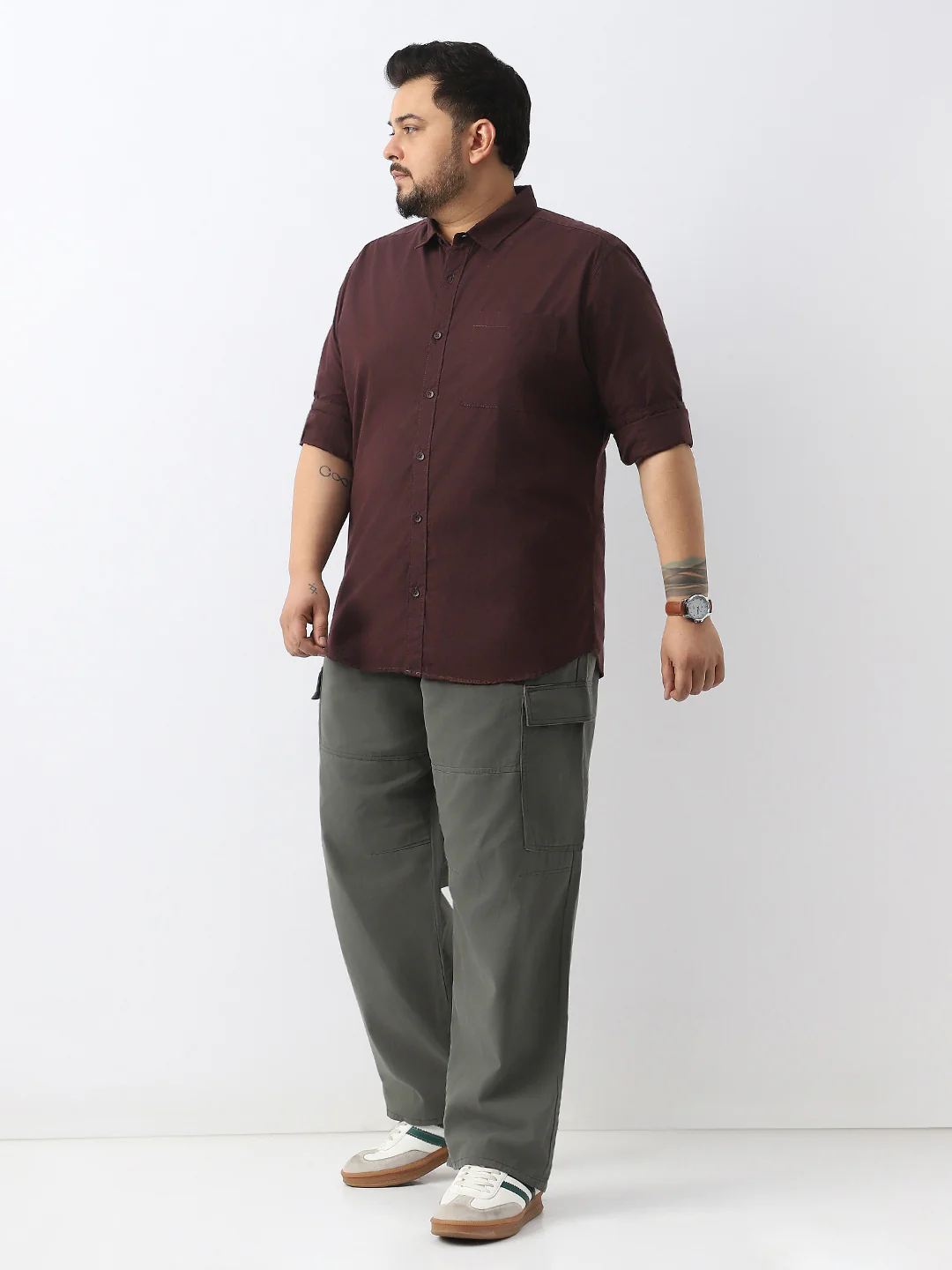 Plus Men's Cocoa Cotton Full Sleeve Regular Fit Casual Solid Shirt - Image 5