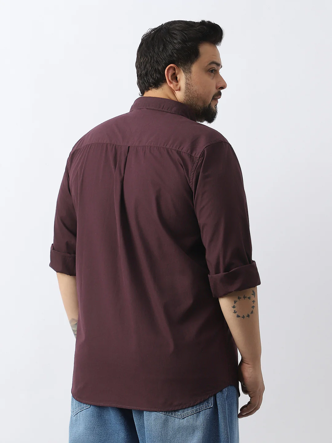 Plus Men's Cocoa Cotton Full Sleeve Regular Fit Casual Solid Shirt - Image 3