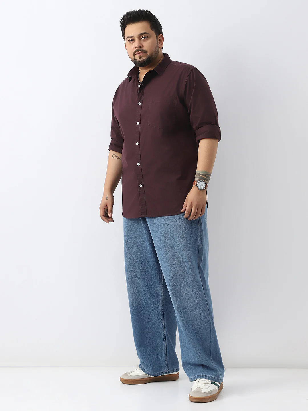 Plus Men's Cocoa Cotton Full Sleeve Regular Fit Casual Solid Shirt - Image 4