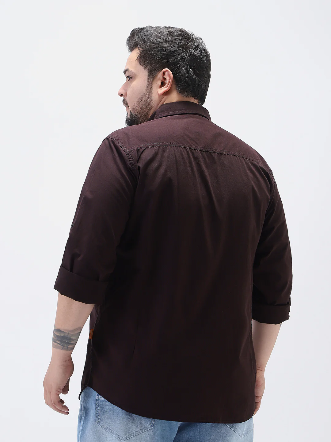 Plus Men's Cocoa Cotton Full Sleeve Regular Fit Casual Solid Shirt - Image 3